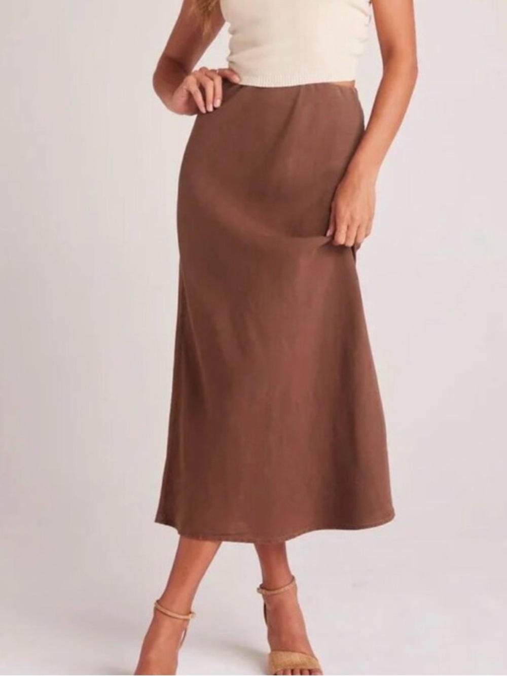 Bella Dahl Brown Midi Bias Skirt